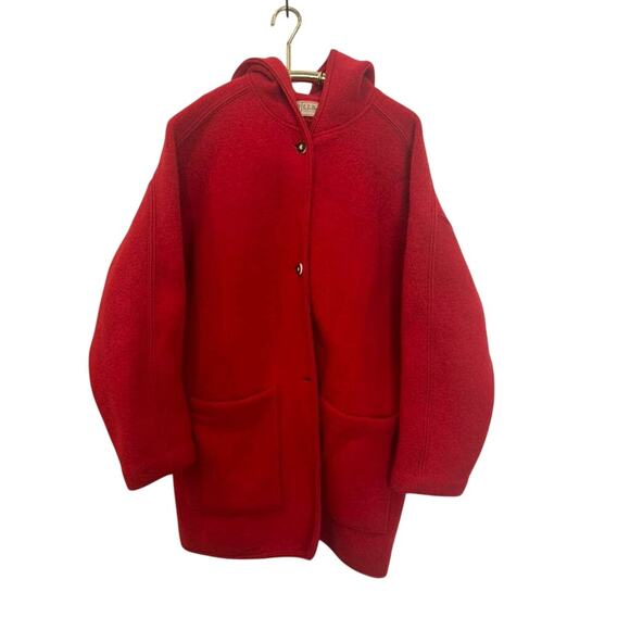 Vintage L.L.Bean 100% Wool Hooded Jacket Women’s M Red Austria  Outerwear - Picture 2 of 13